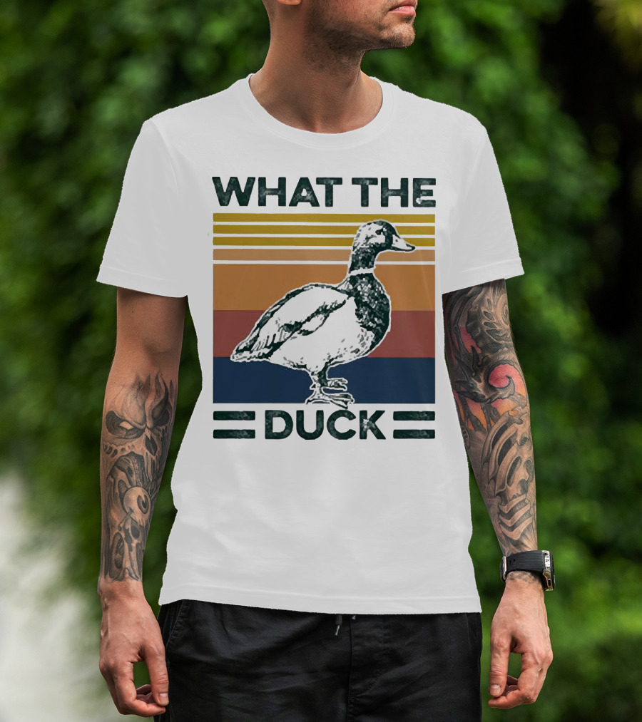 What The Duck Vintage Style Retro Stripes Duck Image T-Shirt
