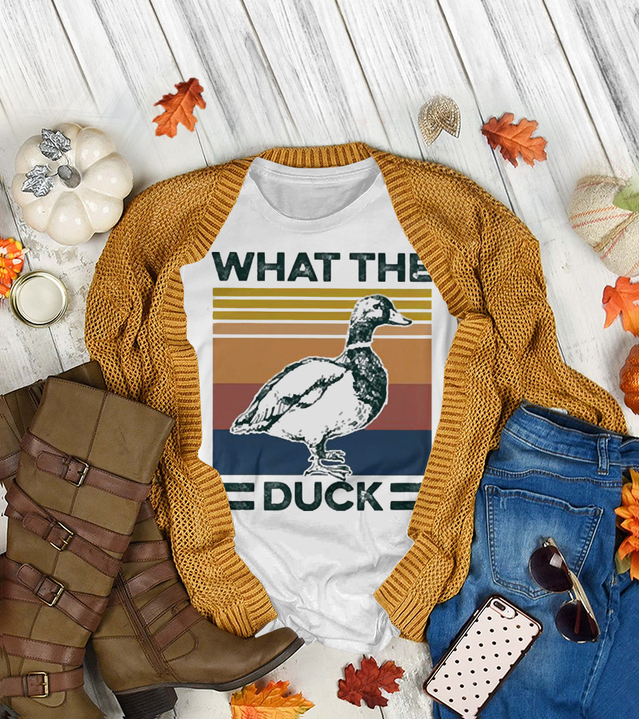 What the Duck Vintage Style Retro Stripes Duck Image T-Shirt