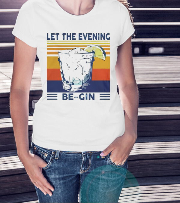 Let The Evening Be-Gin Retro Cocktail Glass And Lime T-Shirt