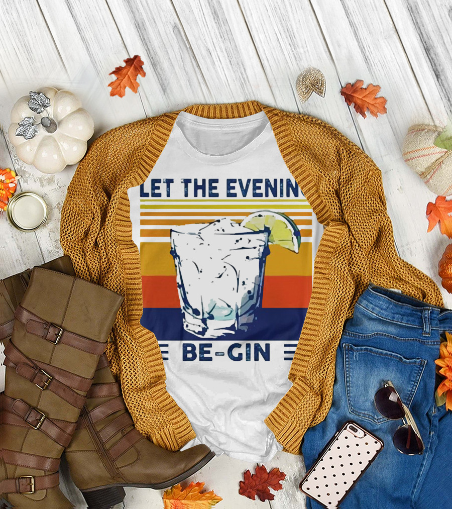 Let the Evening Be-Gin Retro Cocktail Glass and Lime T-Shirt