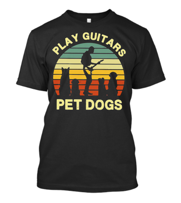 Play Guitars Pet Dogs Sunset Silhouette With Musician And Dogs T-Shirt