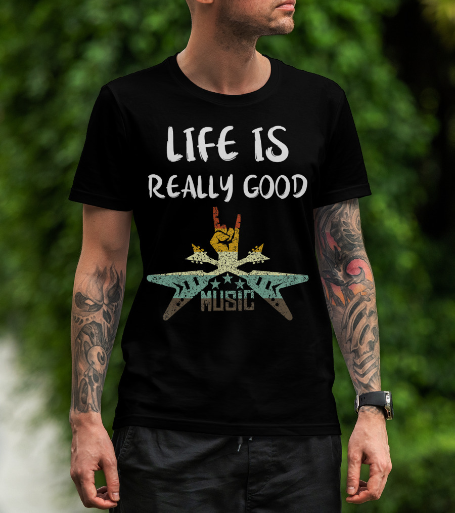 Life Is Really Good Music Vintage Star Hand Sign T-Shirt