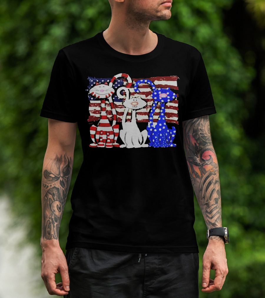 Cats With American Flag Stripes Stars Independence Day Veteran U.S T-Shirt