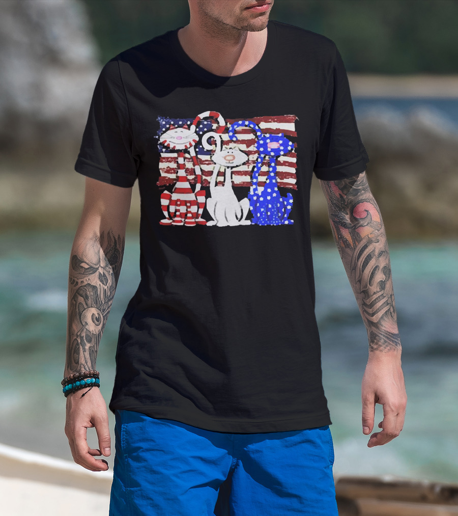 Cats With American Flag Stripes Stars Independence Day Veteran U.S T-Shirt