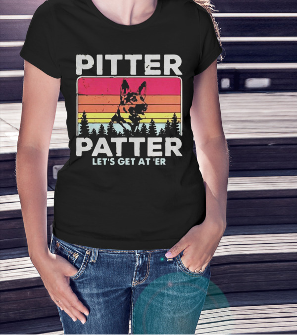 Pitter Patter German Shepherd Let's Get At 'Er Vintage Sunset Forest T-Shirt