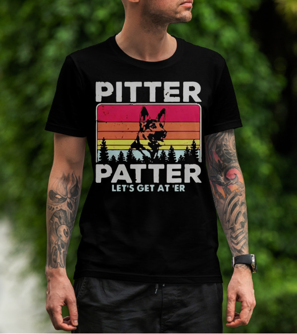 Pitter Patter German Shepherd Let's Get At 'Er Vintage Sunset Forest T-Shirt