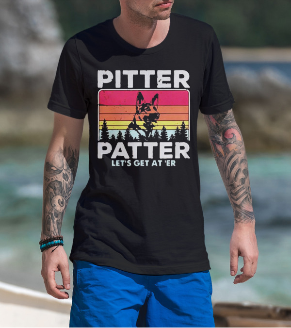 Pitter Patter German Shepherd Let's Get At 'Er Vintage Sunset Forest T-Shirt