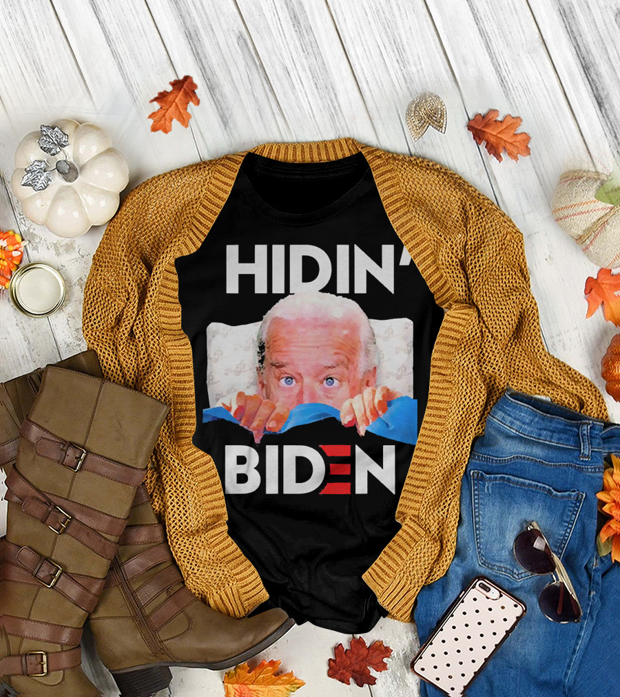 Hidin' Biden Peeking Under Blanket Eyes Wide Open T-Shirt