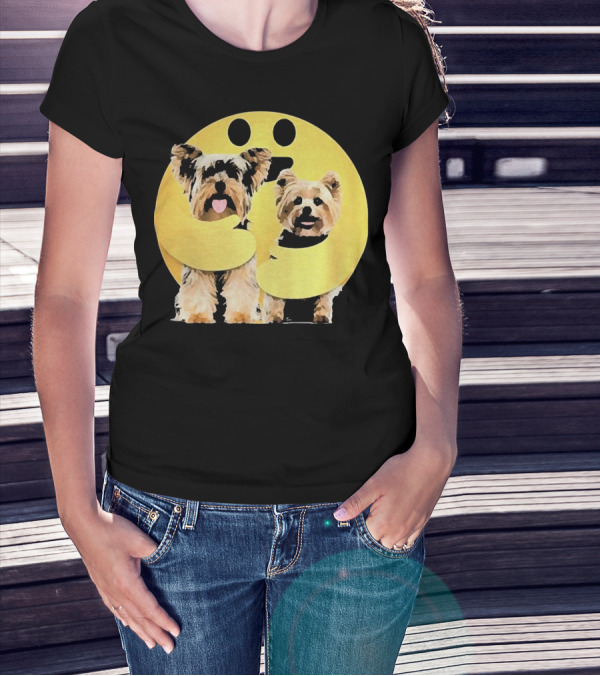 Iconic Hugging Emoji With Yorkie Dogs T-Shirt