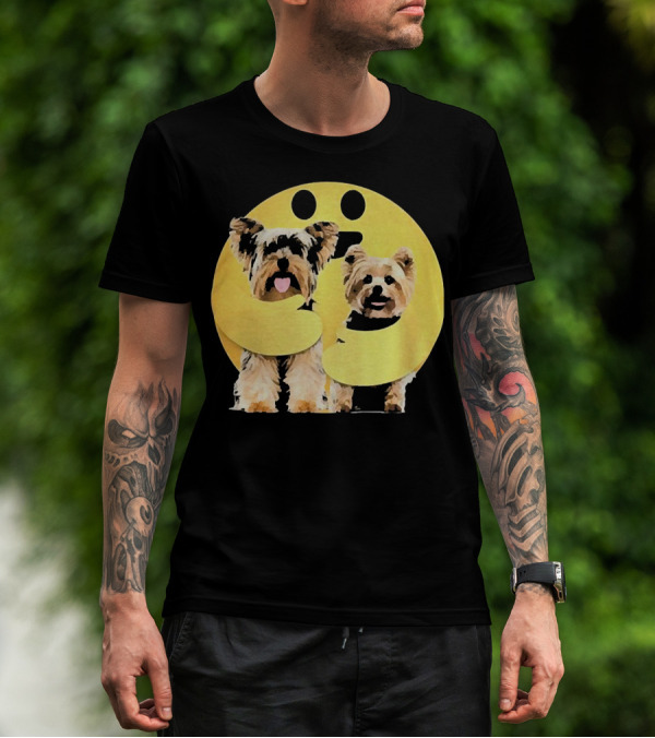 Iconic Hugging Emoji With Yorkie Dogs T-Shirt