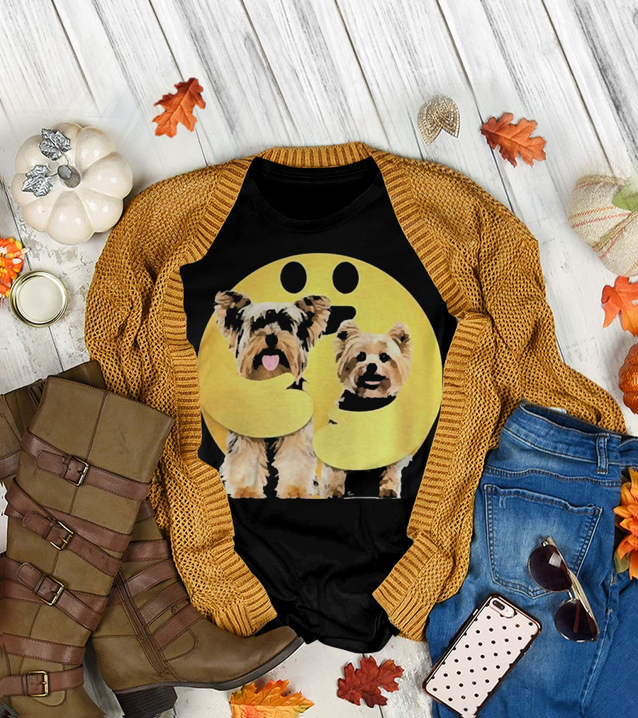 Iconic Hugging Emoji with Yorkie Dogs T-Shirt