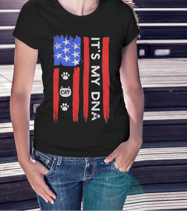 Independence Day It's My DNA Cat Paw American Flag T-Shirt