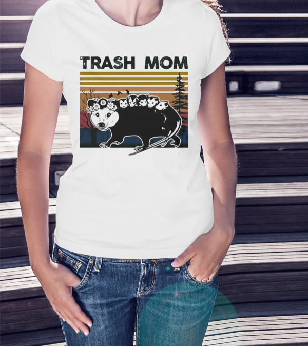 Trash Mom Raccoon Retro Forest Sunset T-Shirt