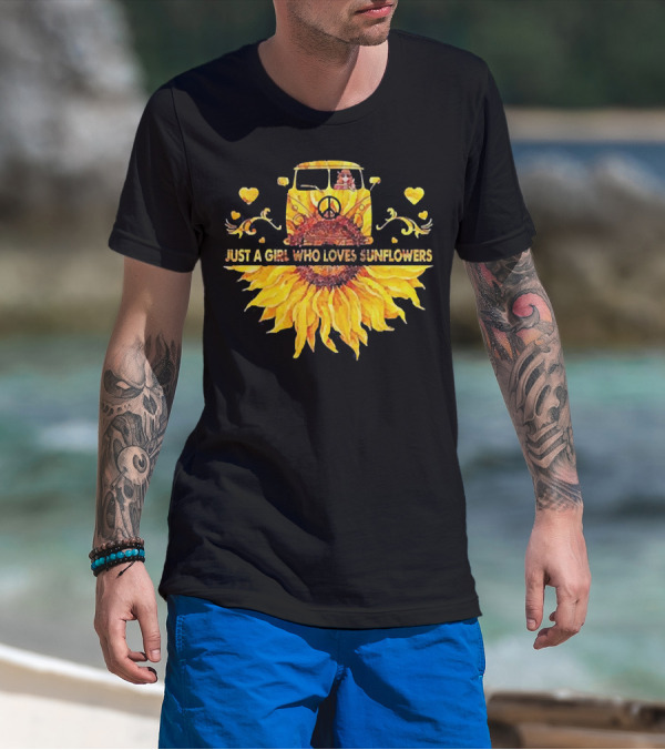 Just A Girl Who Loves Sunflowers Hippie Peace Car T-Shirt