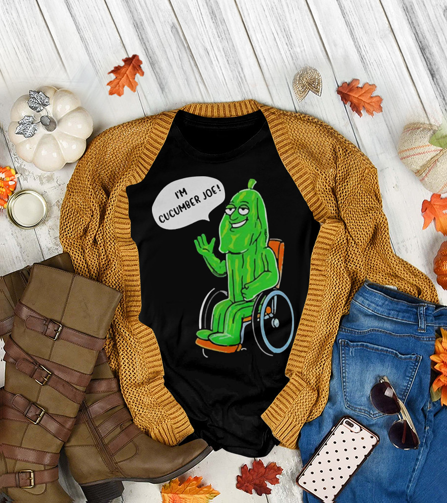 I’m Cucumber Joe Cartoon Pickle Character in Wheelchair T-Shirt