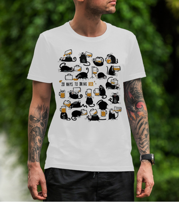 Black Cats Drinking Beer In 20 Different Ways T-Shirt