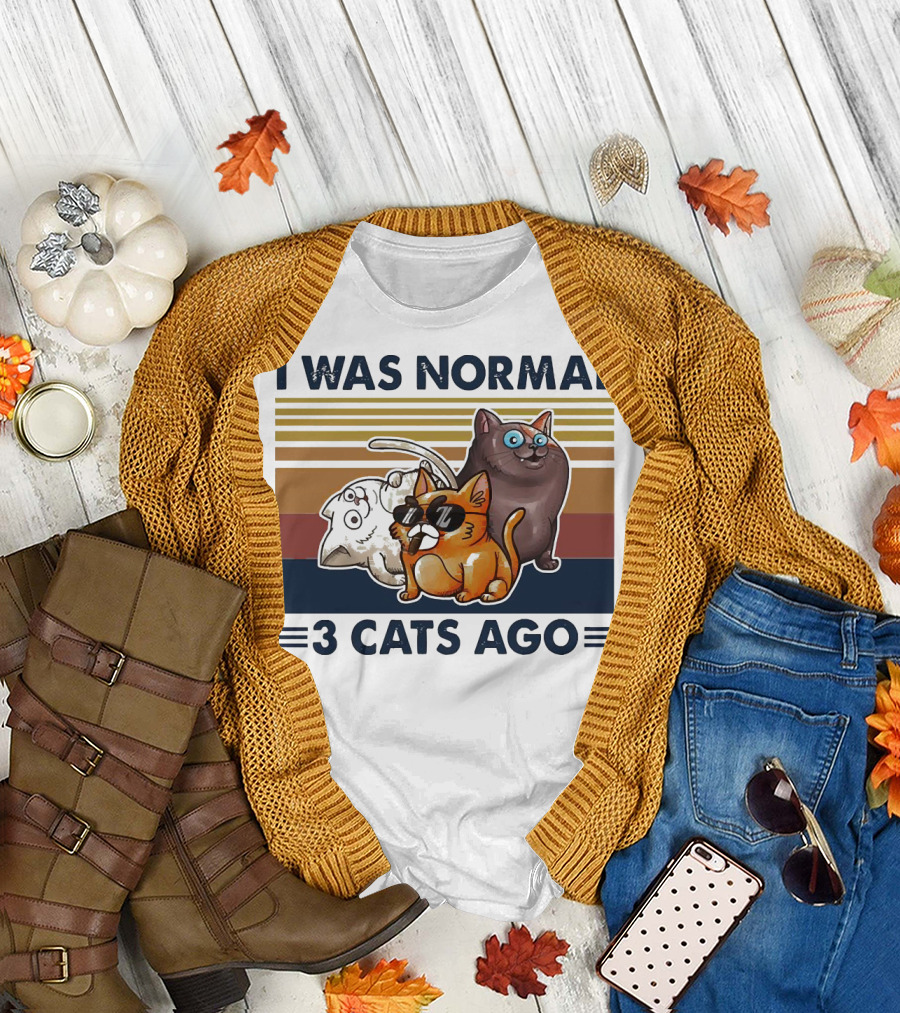 I Was Normal 3 Cats Ago Retro Style Black Version T-Shirt
