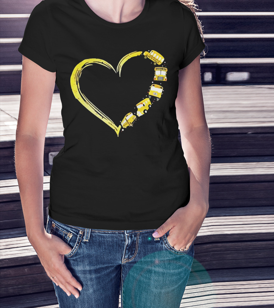 Heart-Shaped Yellow School Bus Journey Love Back To School T-Shirt