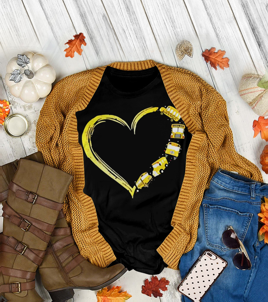 Heart-Shaped Yellow School Bus Journey Love Back to School T-Shirt