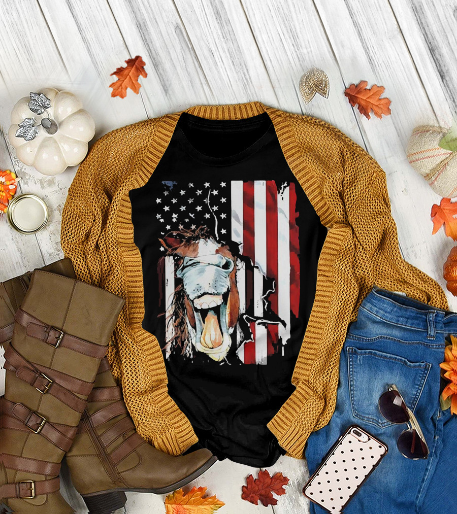 Horse Face American Flag Heritage T-Shirt