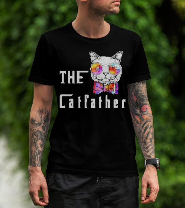 The Catfather Nerd Cat With Glasses And Bow T-Shirt