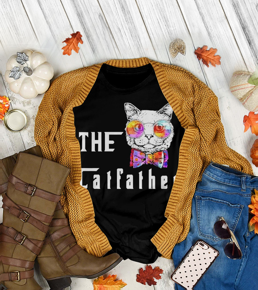 The Catfather Nerd Cat with Glasses and Bow T-Shirt