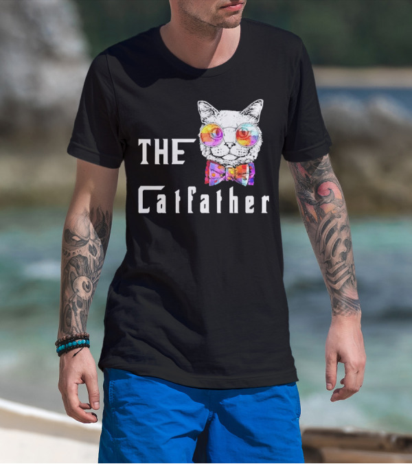 The Catfather Nerd Cat With Glasses And Bow T-Shirt