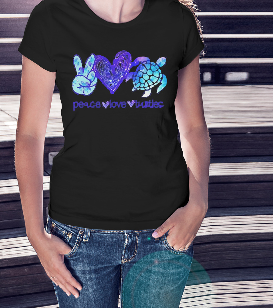 Peace Love Turtles Blue Tie-Dye T-Shirt