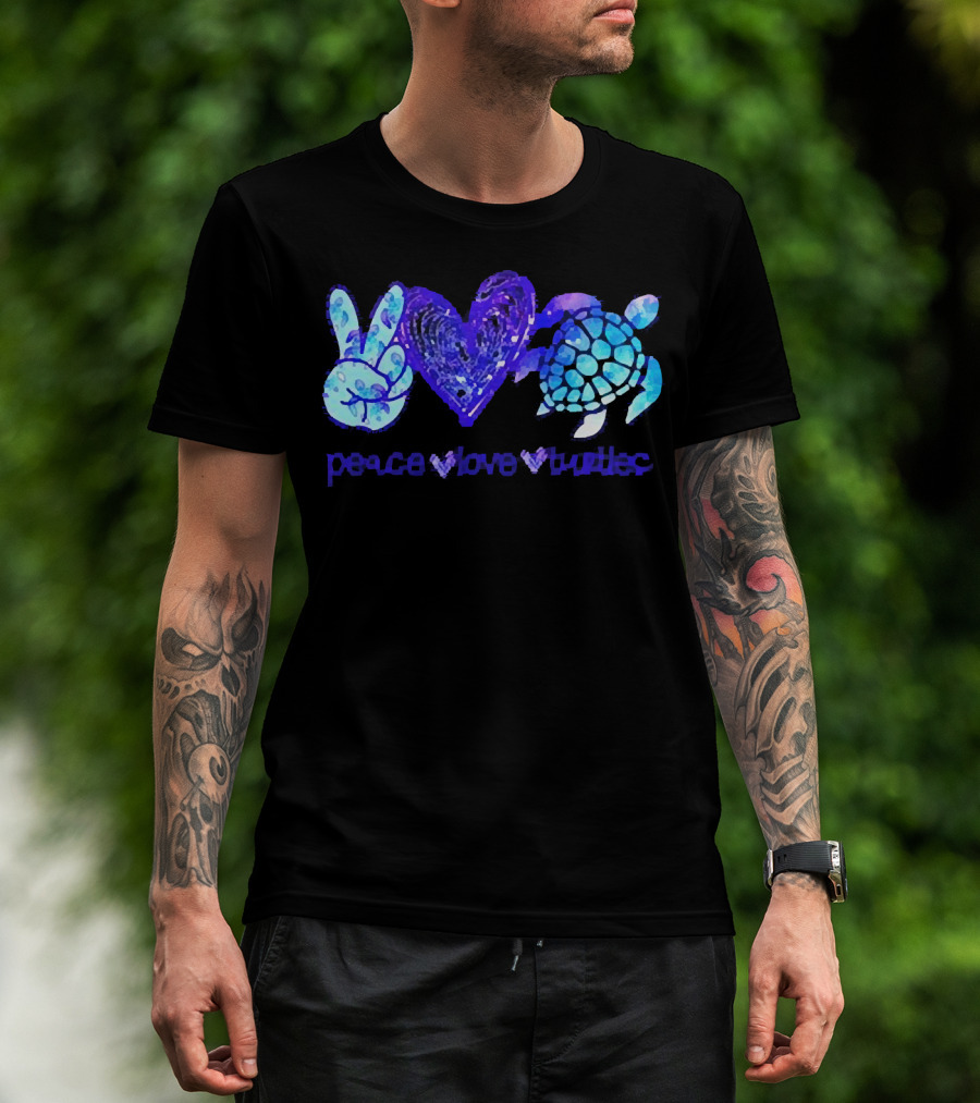 Peace Love Turtles Blue Tie-Dye T-Shirt