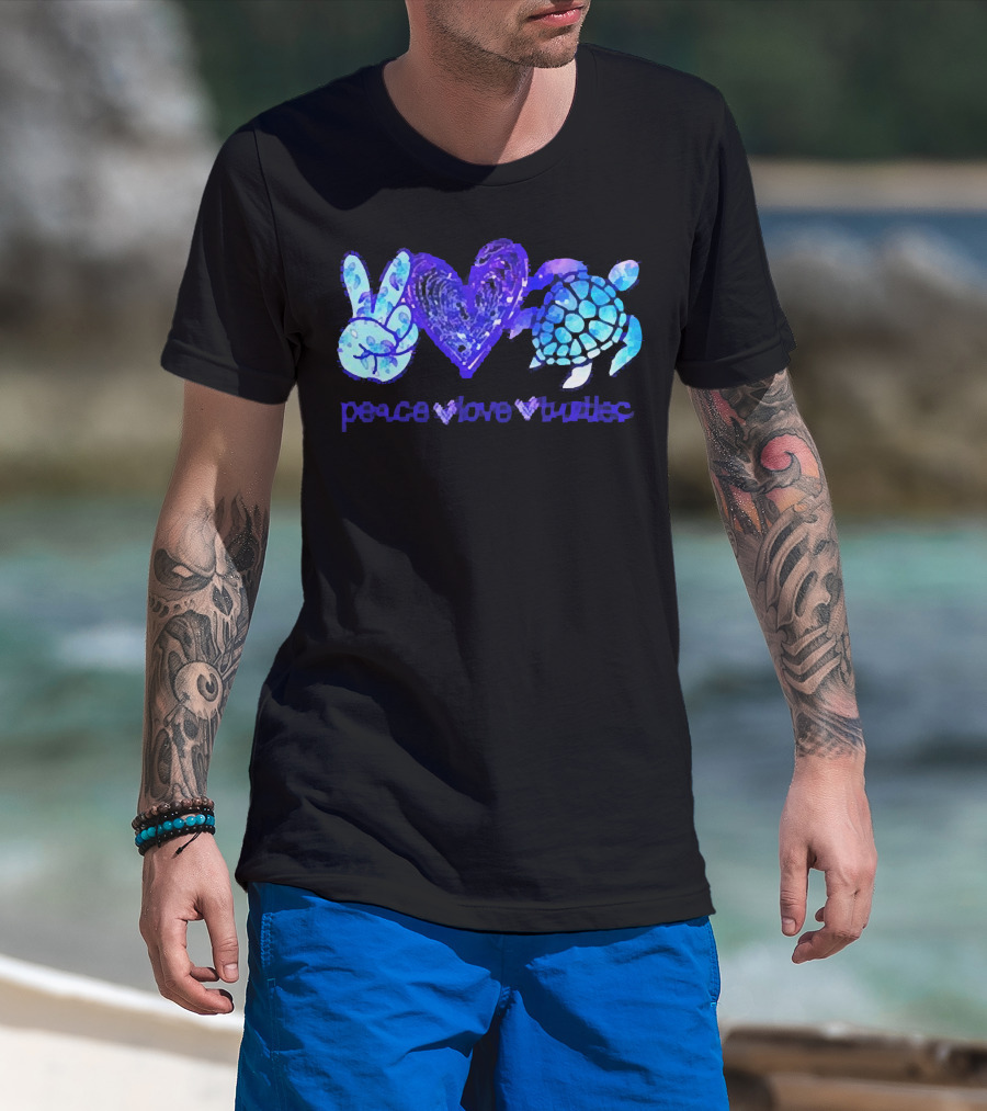 Peace Love Turtles Blue Tie-Dye T-Shirt