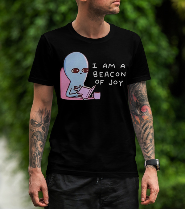 Strange Planet I Am A Beacon Of Joy Alien Reading Book With Coffee T-Shirt