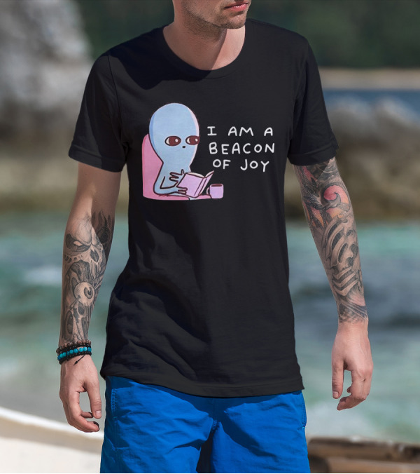 Strange Planet I Am A Beacon Of Joy Alien Reading Book With Coffee T-Shirt