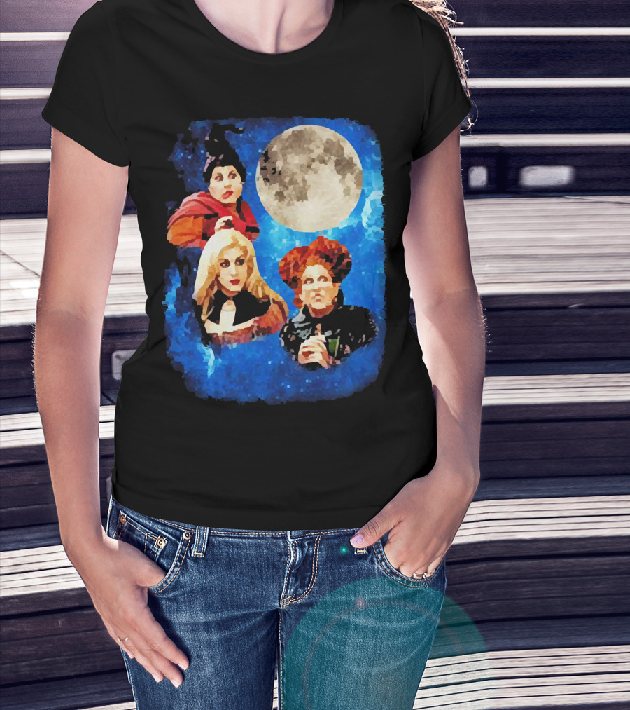 Three Hocus Pocus Moon Sanderson Sisters Night Sky T-Shirt