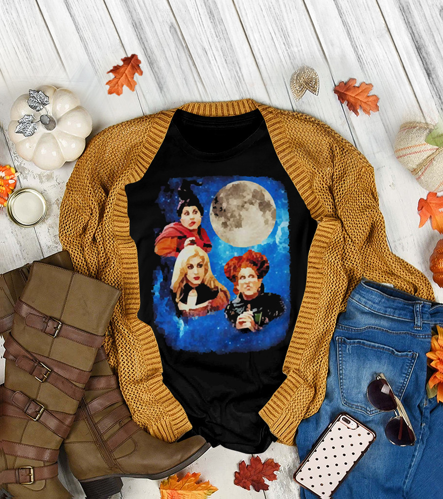 Three Hocus Pocus Moon Sanderson Sisters Night Sky T-Shirt