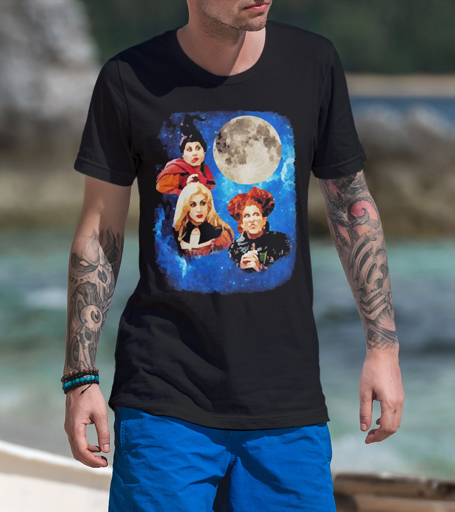 Three Hocus Pocus Moon Sanderson Sisters Night Sky T-Shirt