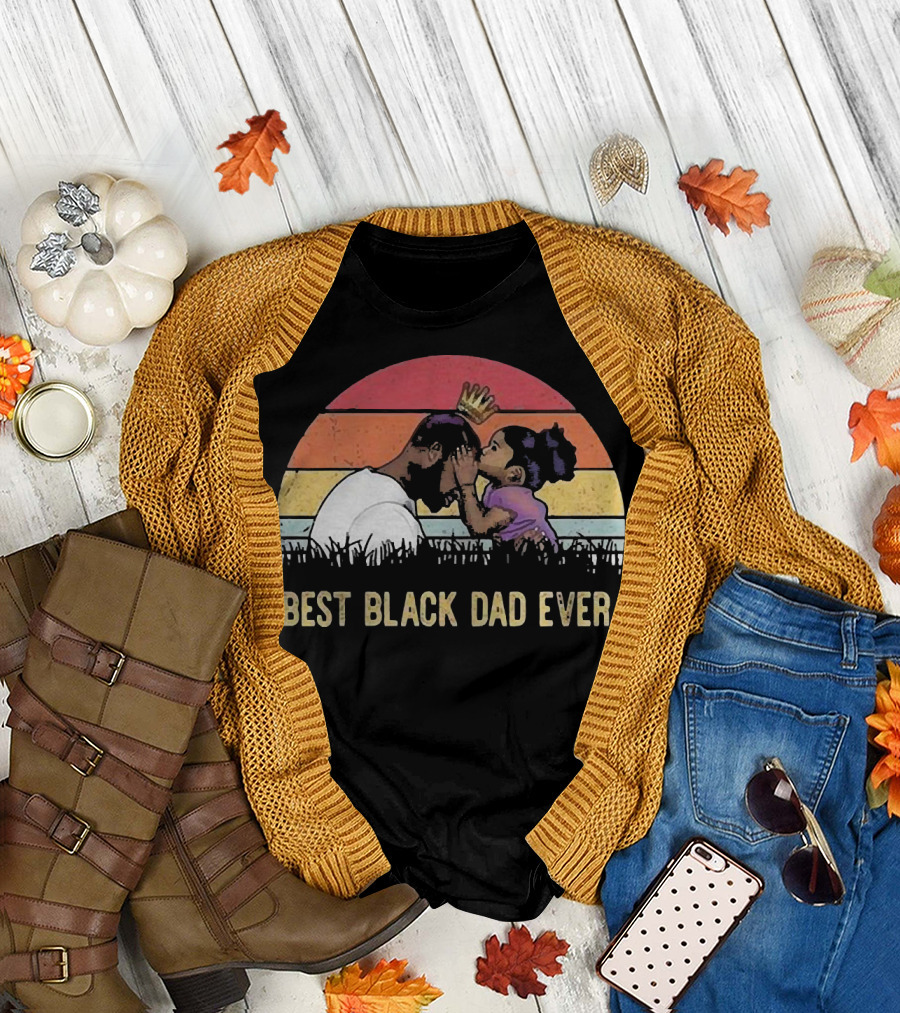 Best Black Dad Ever Vintage Sunset Father and Daughter T-Shirt