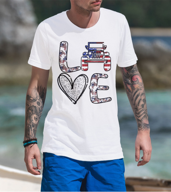 Love Jeep American Flag Enthusiast T-Shirt