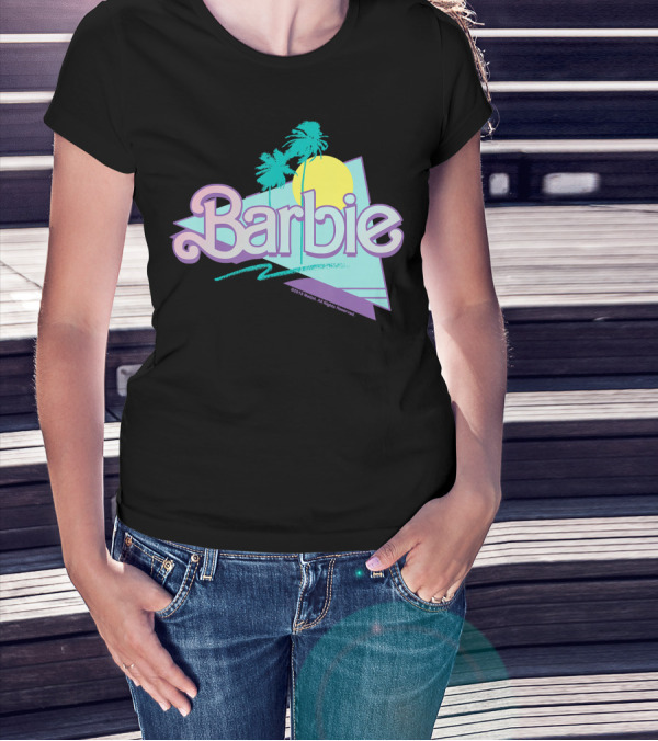 Barbie Pastel 90s Retro Logo With Palm Trees And Sunburst T-Shirt