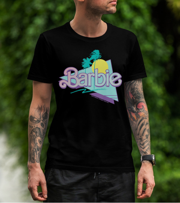 Barbie Pastel 90s Retro Logo With Palm Trees And Sunburst T-Shirt