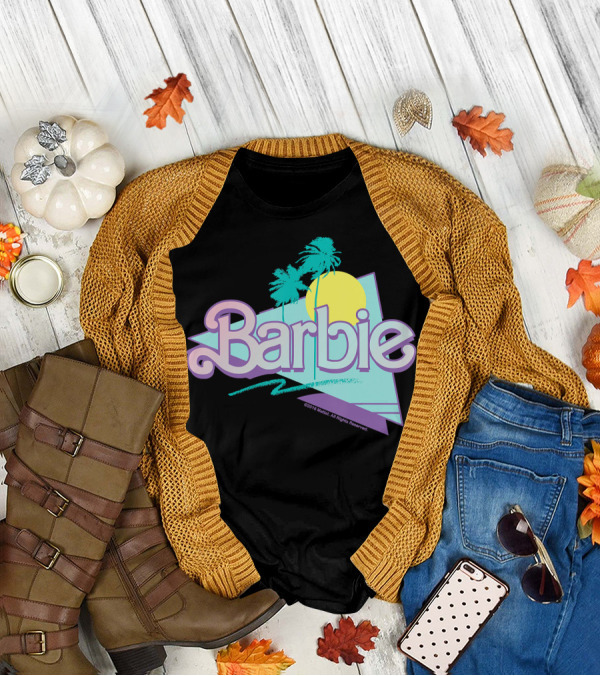 Barbie Pastel 90s Retro Logo With Palm Trees And Sunburst T-Shirt