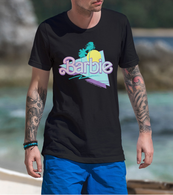 Barbie Pastel 90s Retro Logo With Palm Trees And Sunburst T-Shirt