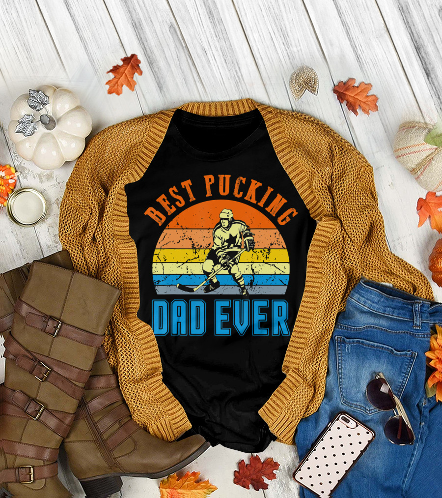BEST PUCKING DAD EVER VINTAGE RETRO HOCKEY DADS T-Shirt