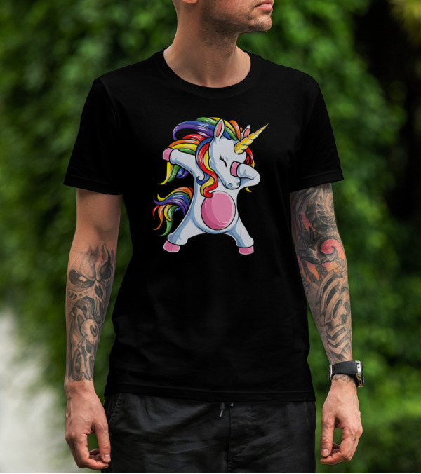 Dabbing Unicorn Rainbow Girls Kids Women T-Shirt