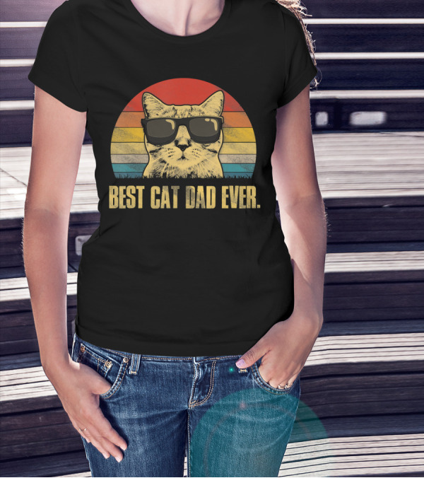 Best Cat Dad Ever Funny Cat Dad Father Retro Sunglasses T-Shirt