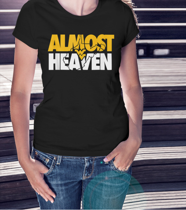 Almost Heaven West Virginia Bold Text With State Silhouette And Mountain Elements T-Shirt