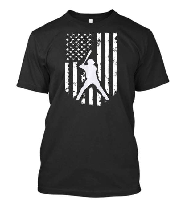 American USA Flag Distressed Baseball Player Hooded Top T-Shirt