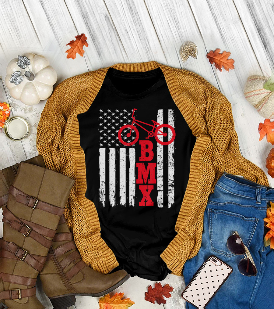 BMX Bike with American Flag USA Sport Fan Biking T-Shirt