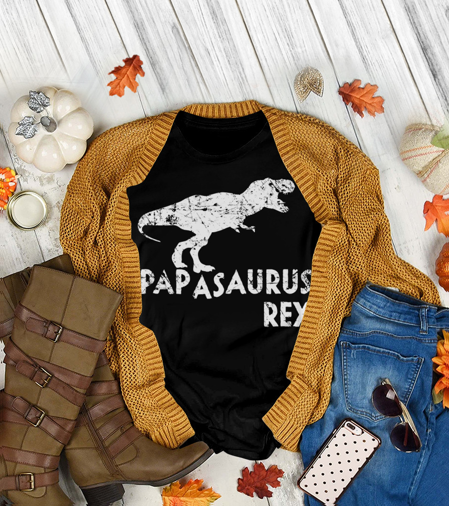 Mens Papasaurus Rex Funny Cute Dinosaur Father's Day T-Rex T-Shirt