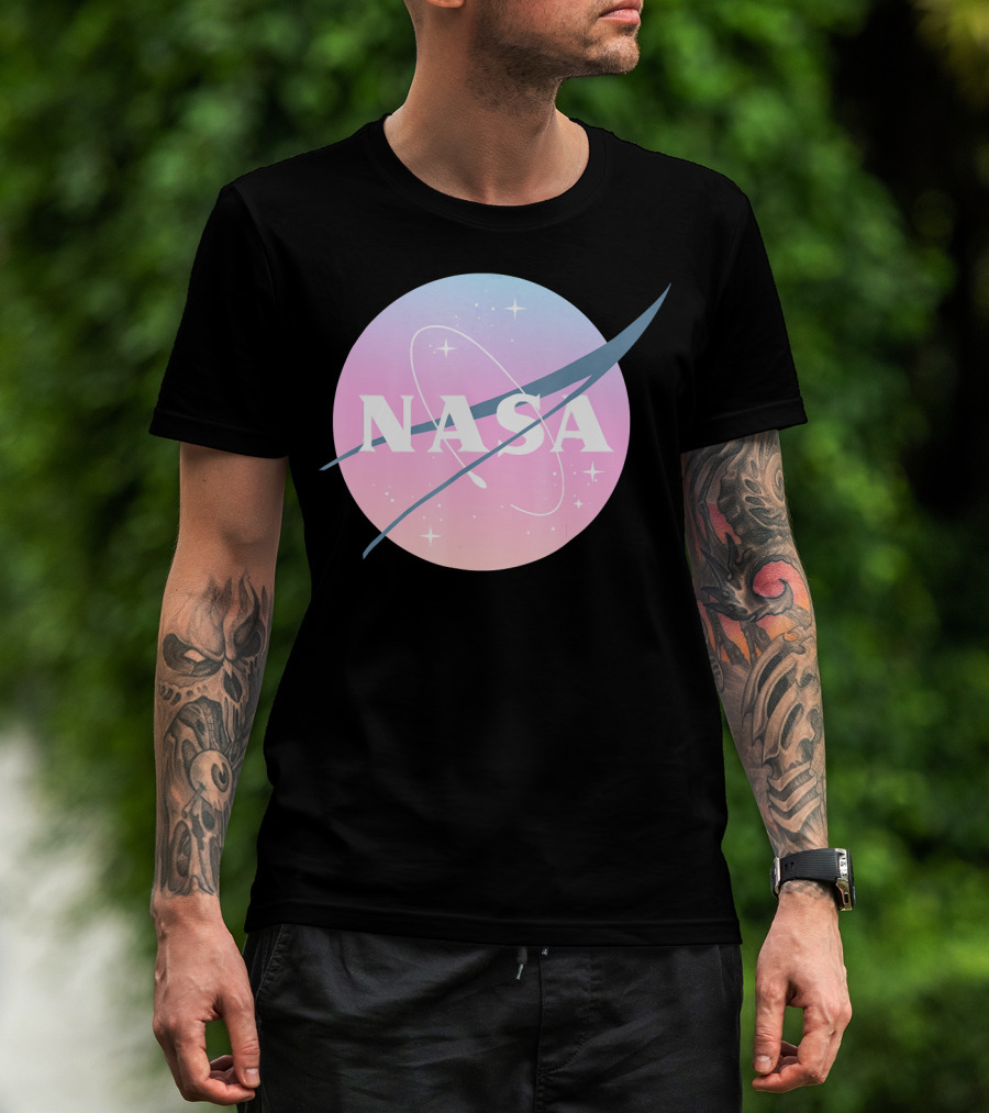 NASA Pastel Rainbow Space Logo Astronaut Outer Space Emblem T-Shirt