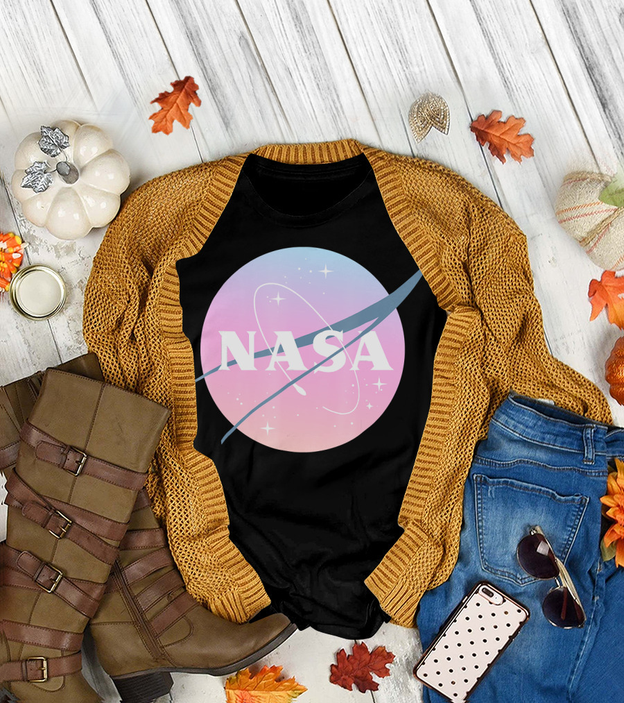 NASA Pastel Rainbow Space Logo Astronaut Outer Space Emblem T-Shirt